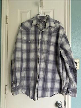 Stetson long-sleeve Purple plaid western shirt pearl snaps, chest pockets, XL